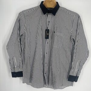 Hamercop Jet Black and‎ White Candy Stripes Designer Cotton Shirt Size 46